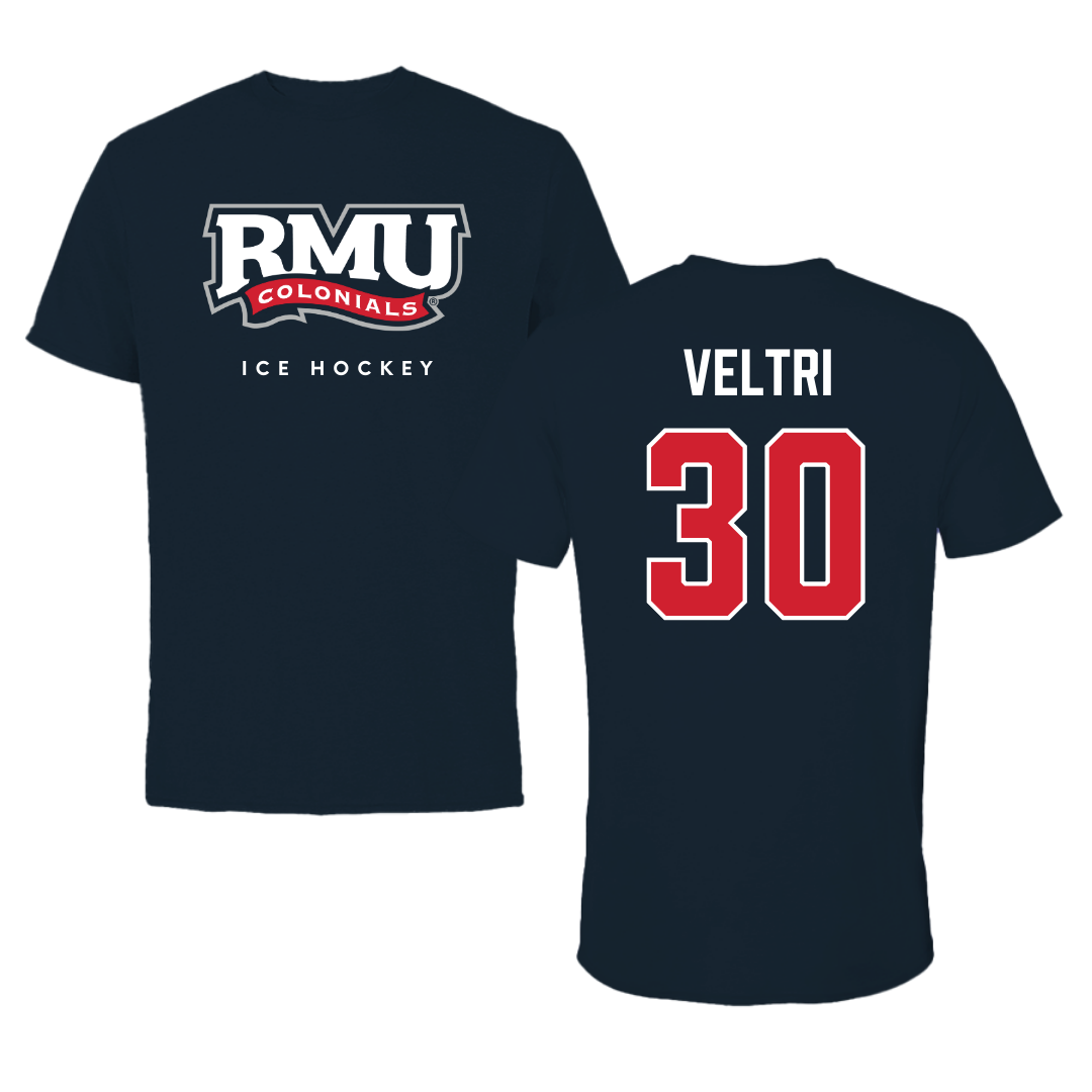 Robert Morris University Ice Hockey Navy Performance Tee - #30 Chad Veltri