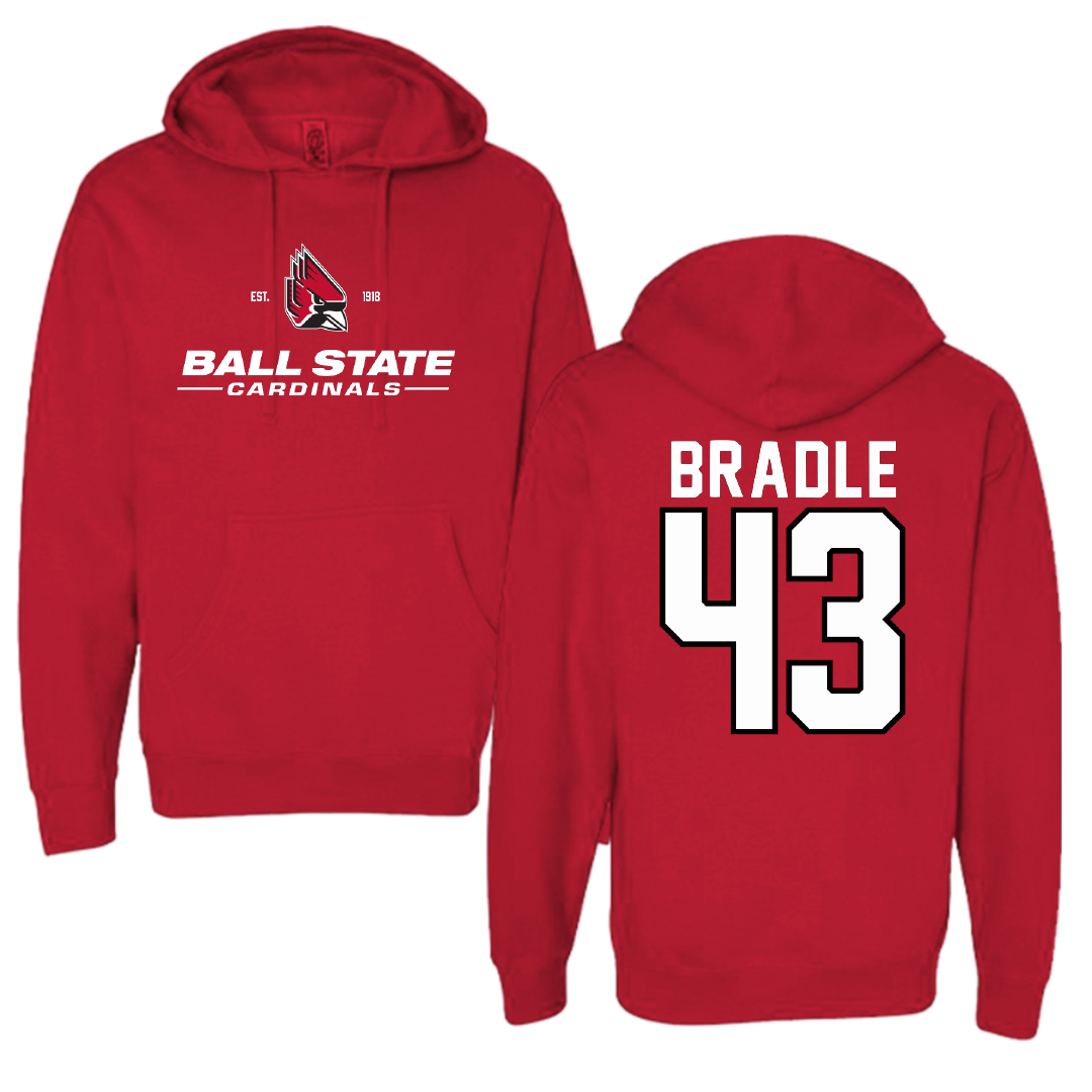 Ball State University Baseball Red General Hoodie - #43 Ty Bradle