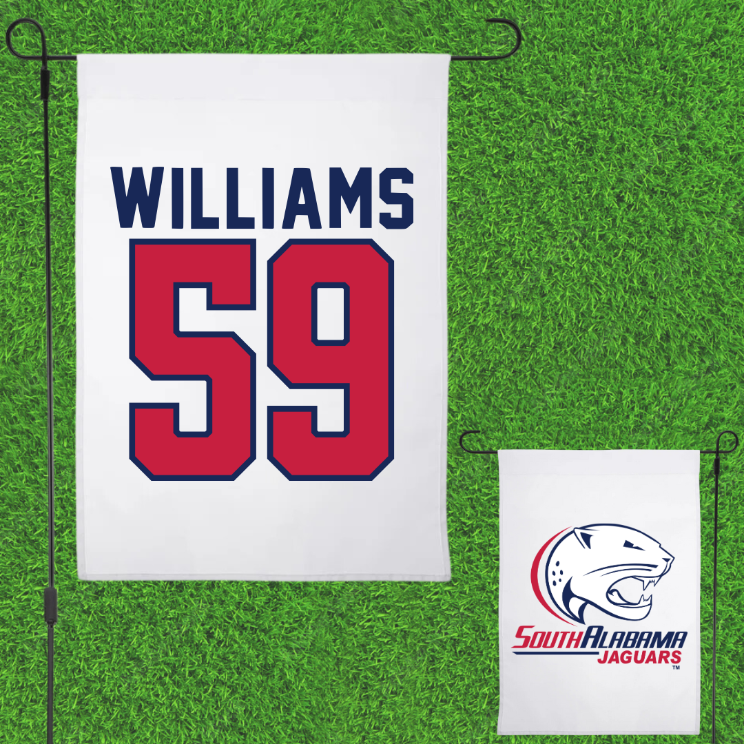University of South Alabama Football White Garden Flag - #59 Sam Williams