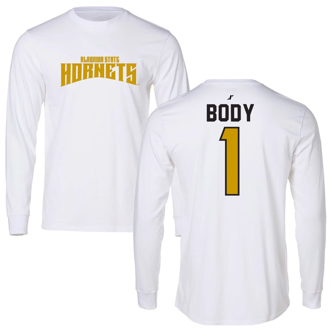 Alabama State University Football White Classic Performance Long Sleeve - #1 Andrew Body