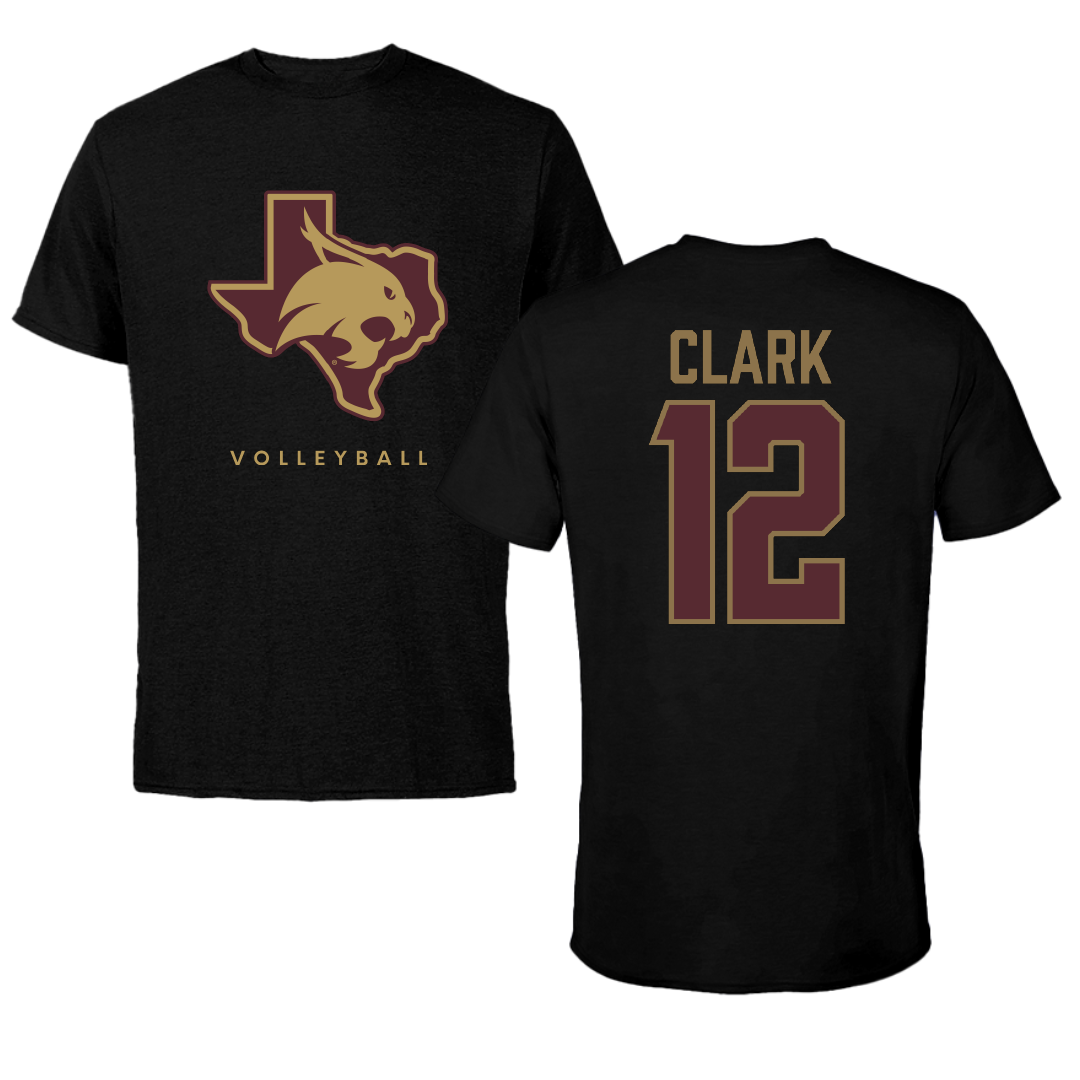 Texas State University Volleyball Black Performance Tee - #12 Alyssa Clark