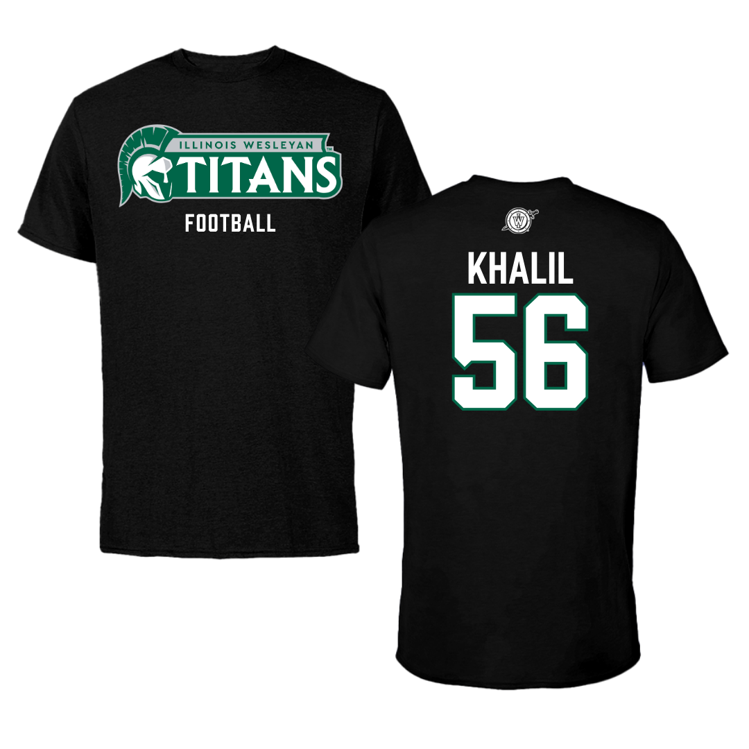 Illinois Wesleyan University Football Black Tee - #56 Mo Khalil