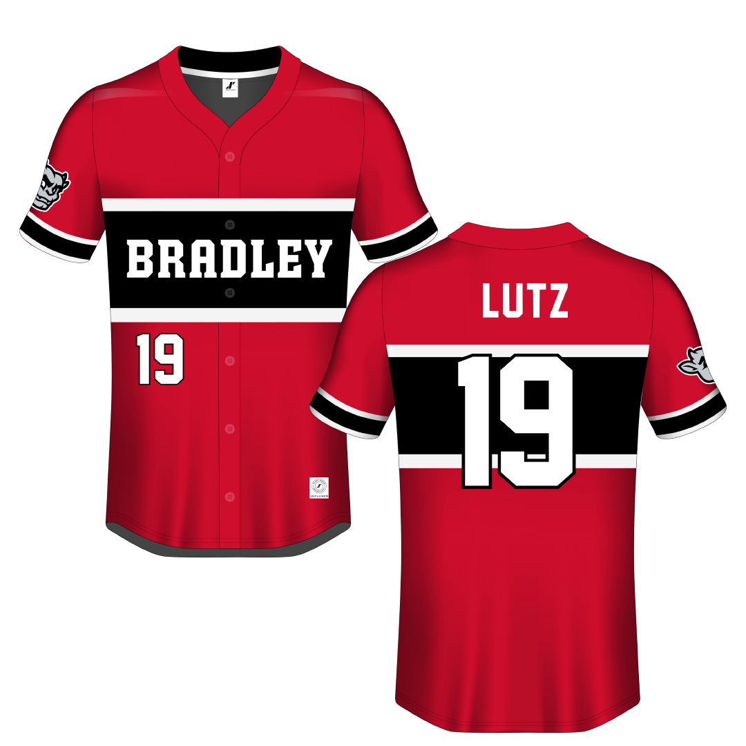 Bradley University Red Button-Down Jersey - #19 Travis Lutz