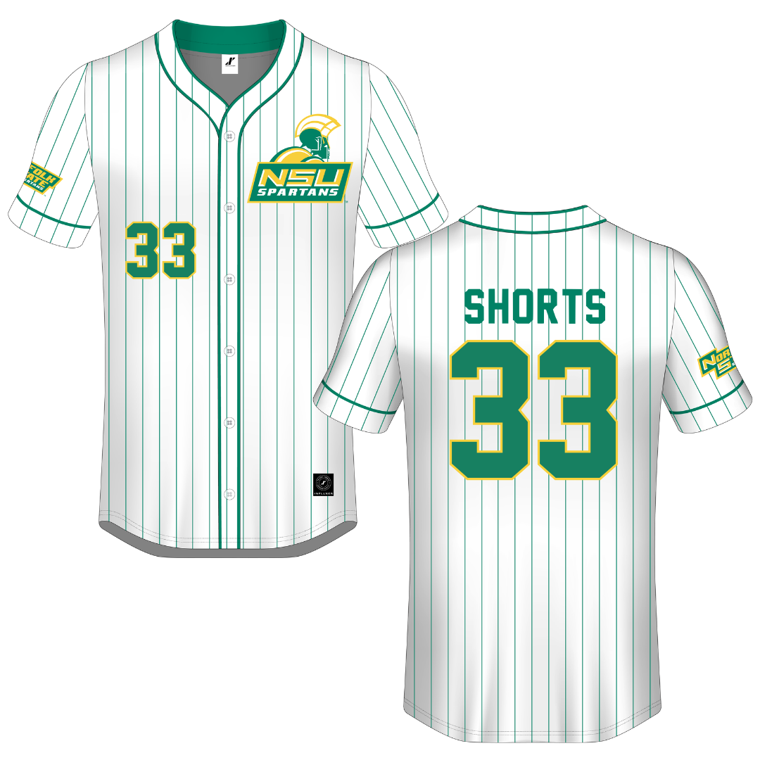 Norfolk State University White Pinstripe Button-Down Jersey - #33 Emory Shorts