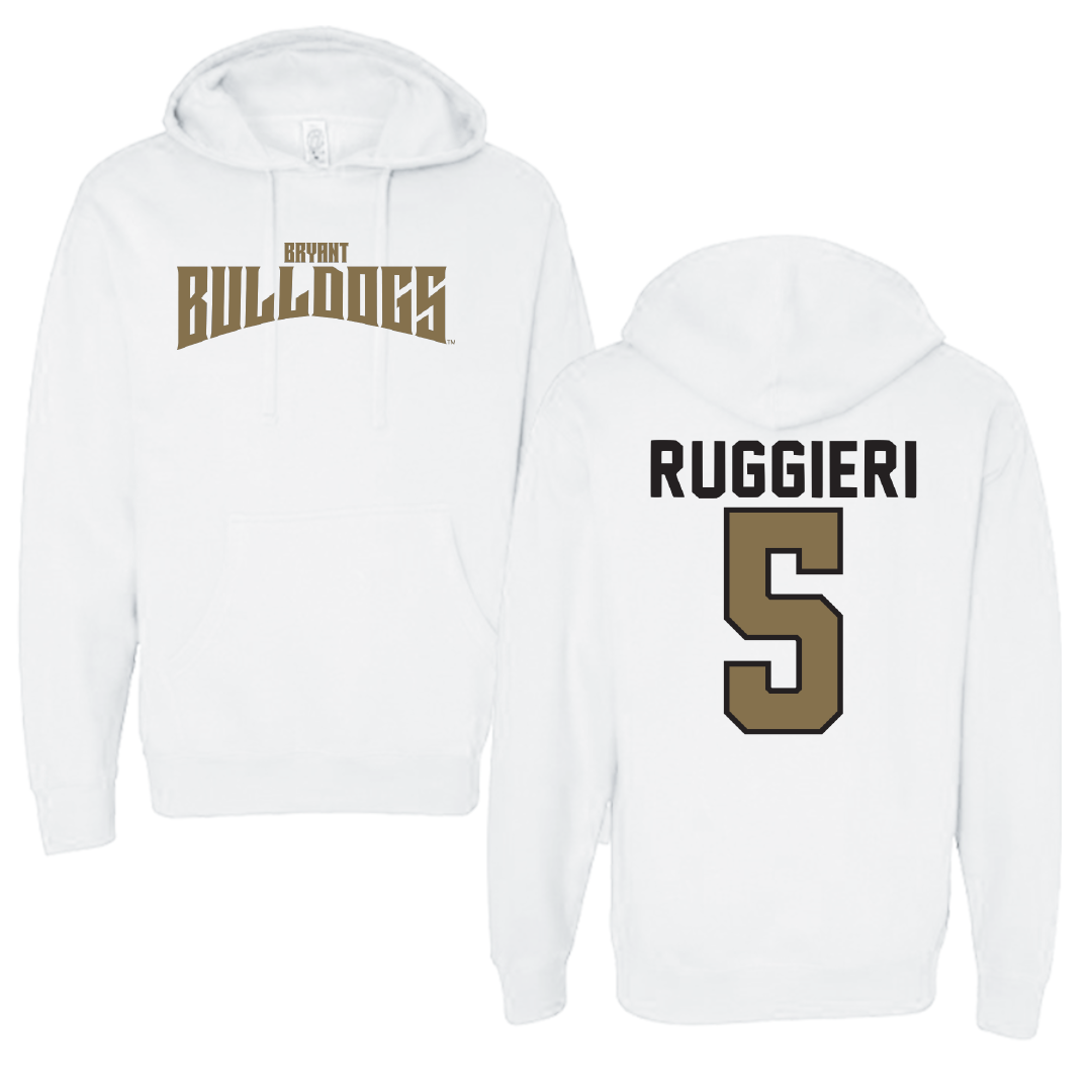 Bryant University Football White Classic Hoodie - #5 Landon Ruggieri