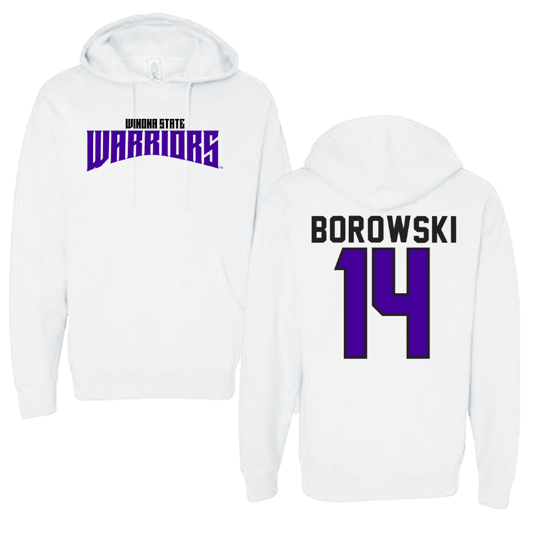 Winona State University Basketball White Classic Hoodie - #14 Ty Borowski