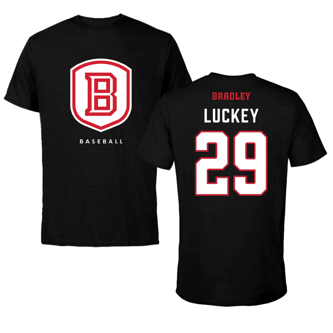 Bradley University Baseball Black Shield Performance Tee - #29 Cole Luckey