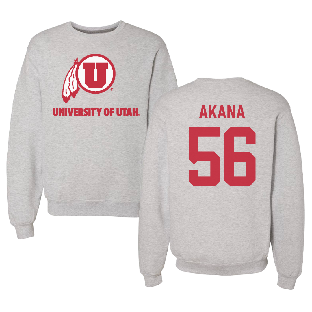 University of Utah Football Gray Crewneck - #56 Ka'eo Akana