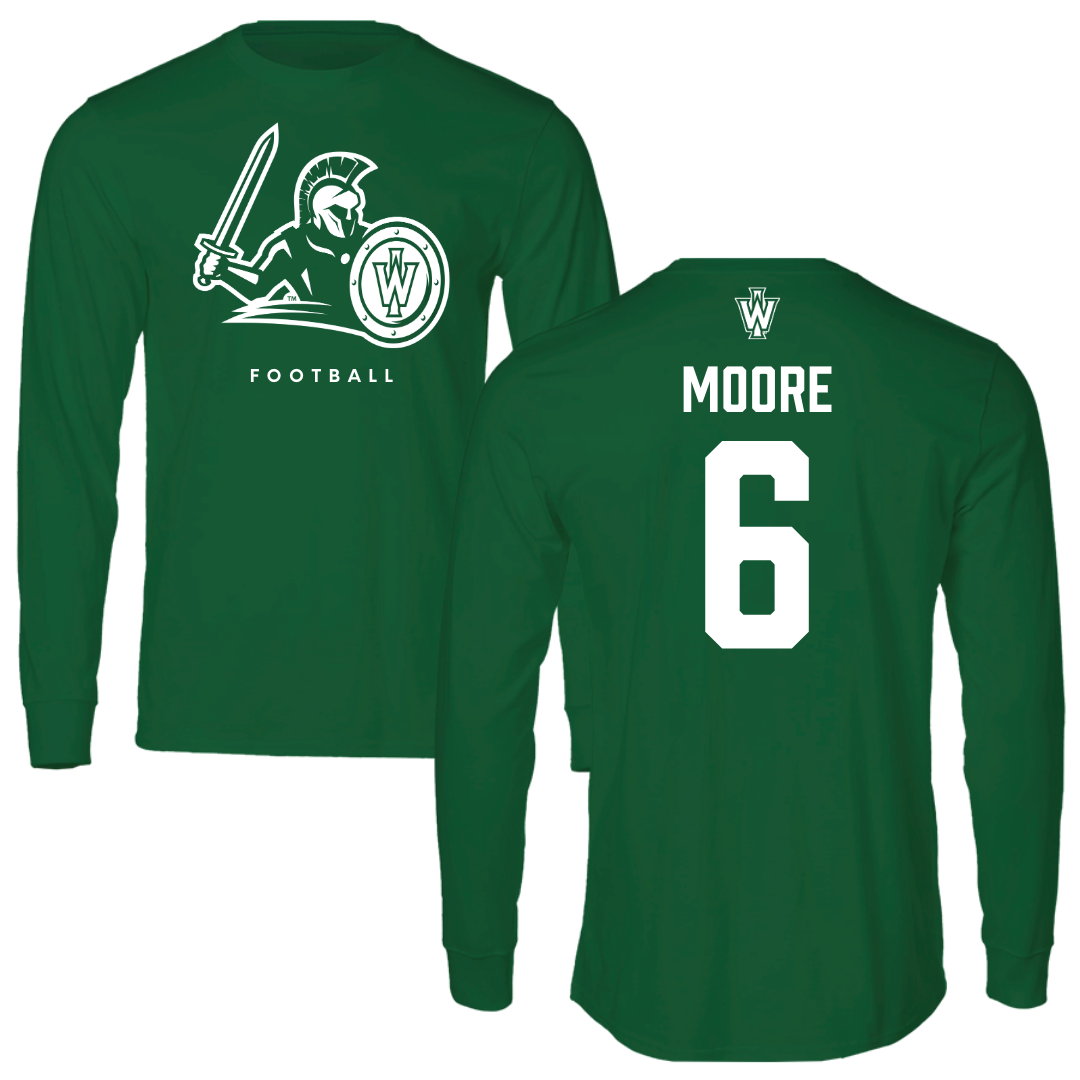 Illinois Wesleyan University Football Kelly Green Performance Long Sleeve - #6 Tre Moore