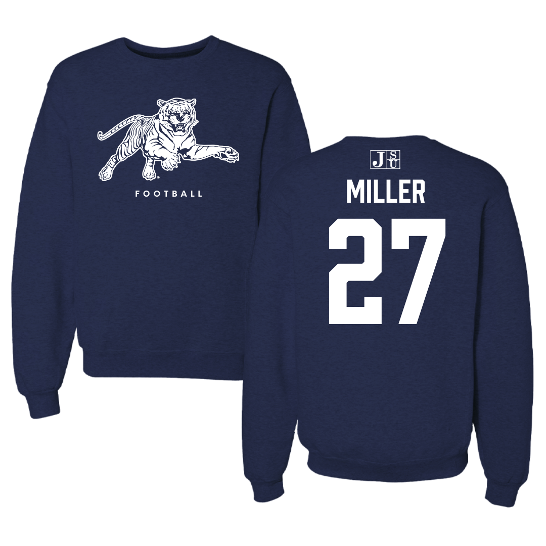 Jackson State University Football Navy Crewneck - #27 Ahmad Miller