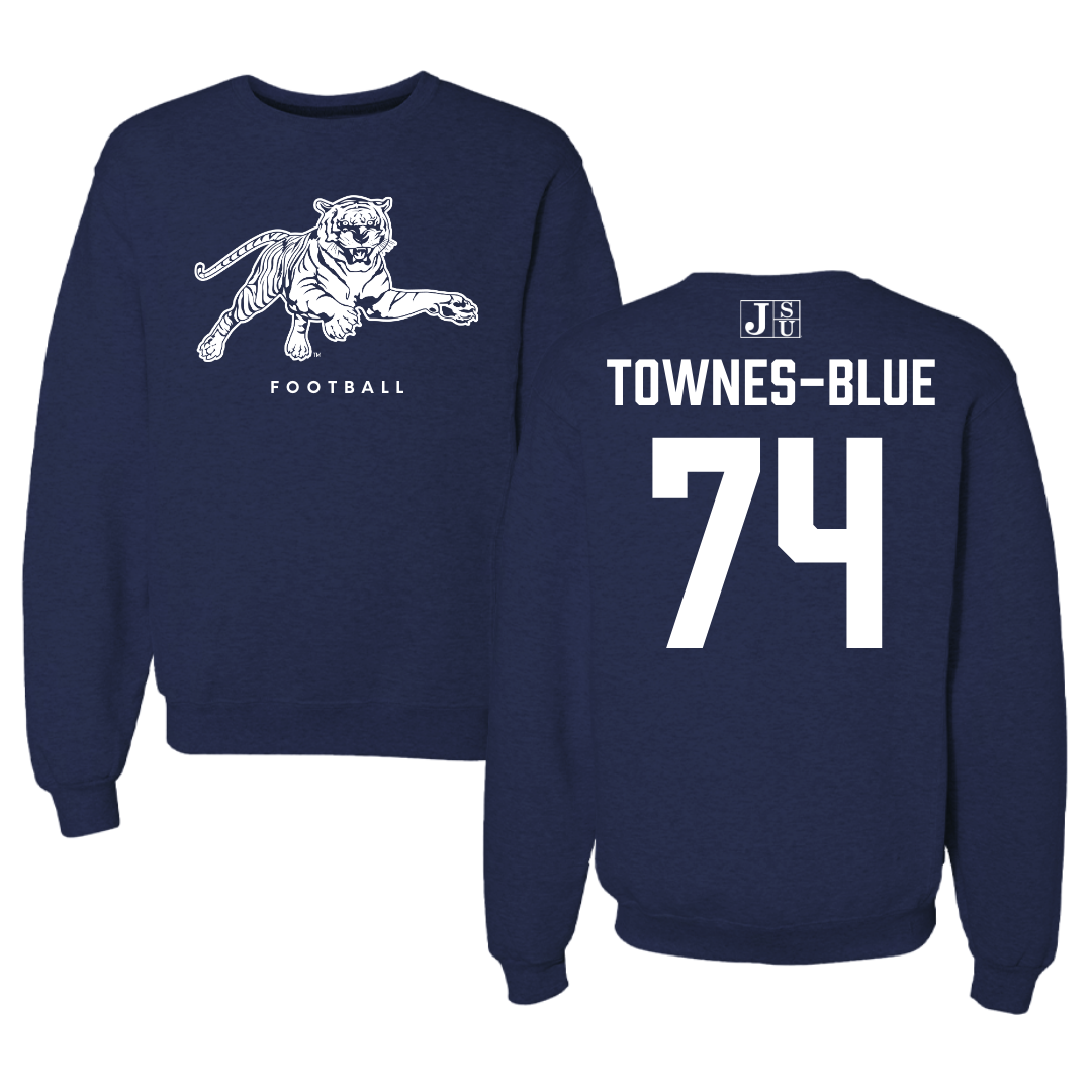 Jackson State University Football Navy Crewneck - #74 D’Andre Townes-Blue