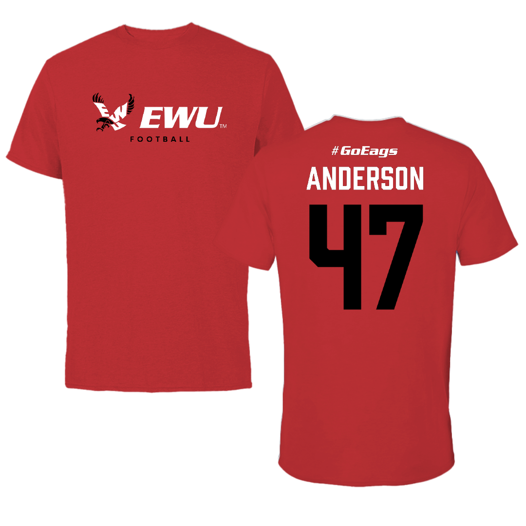 Eastern Washington University Football Red Block Performance Tee - #47 Samarai Anderson