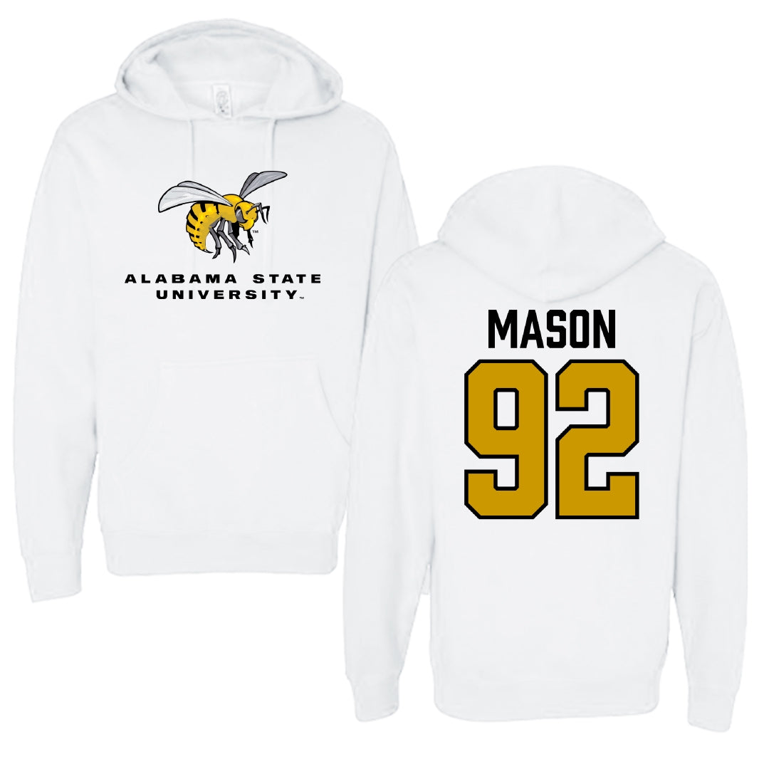 Alabama State University Football White Block Hoodie - #92 Ajani Mason