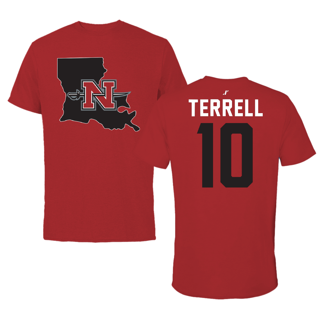 Nicholls State University Volleyball Canvas Red State Tee - #10 Tierney Terrell