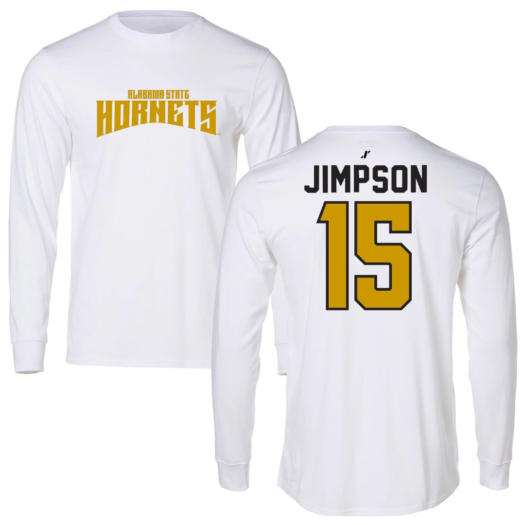 Alabama State University Football White Classic Long Sleeve - #15 Zuriel Jimpson