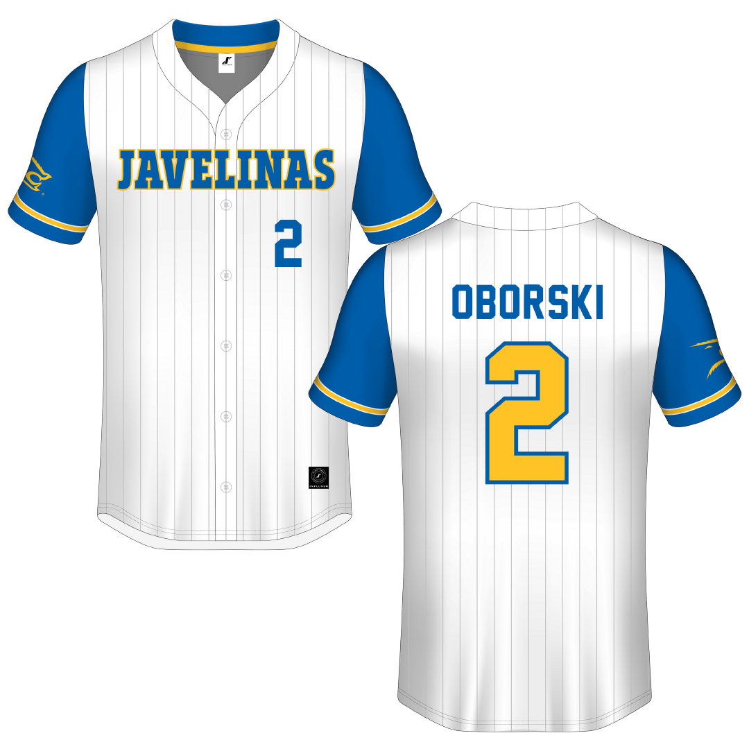 Texas A&M University-Kingsville White Pinstripe Button-Down Jersey - #2 Rylee Oborski