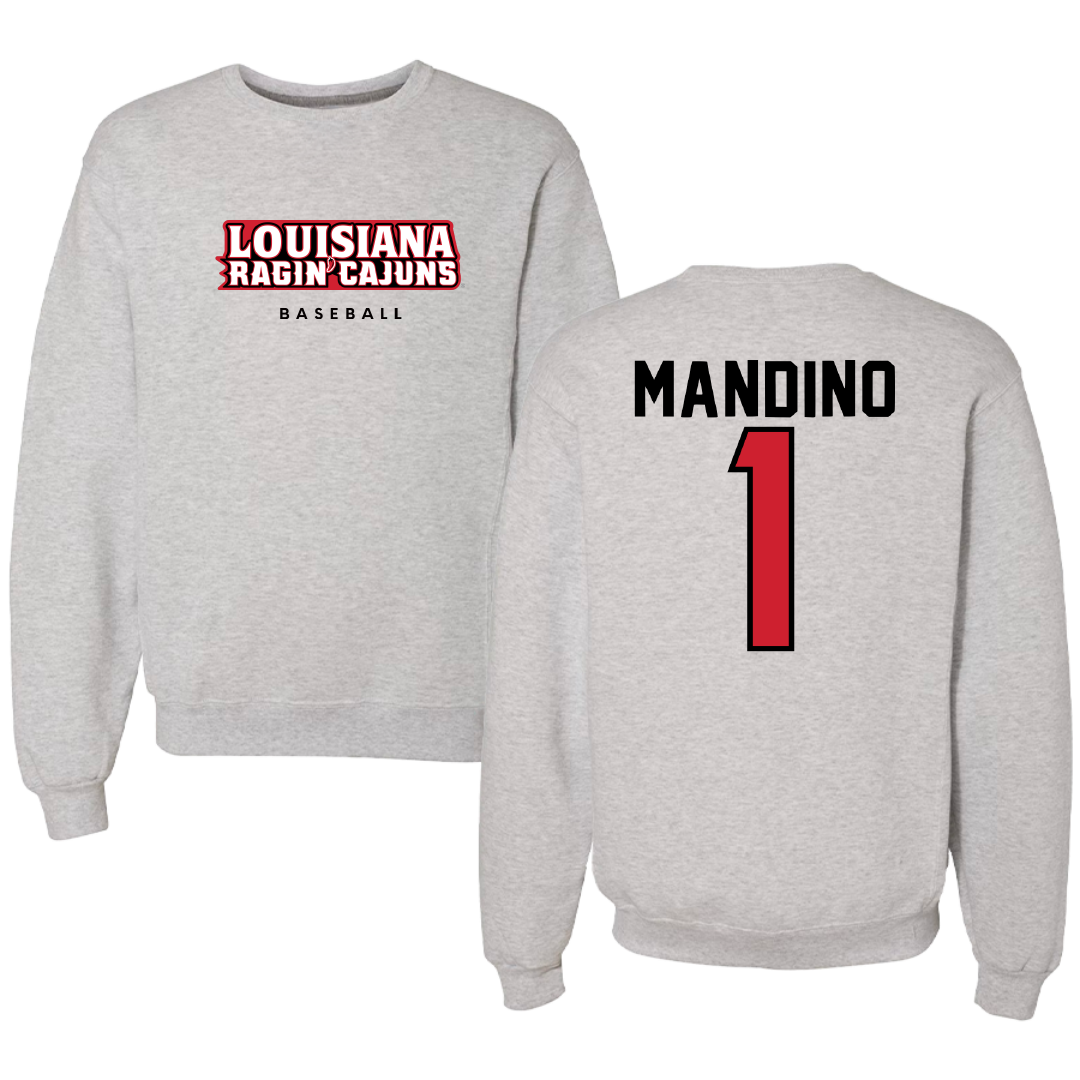 University of Louisiana at Lafayette Baseball Gray Crewneck - #1 Maddox Mandino