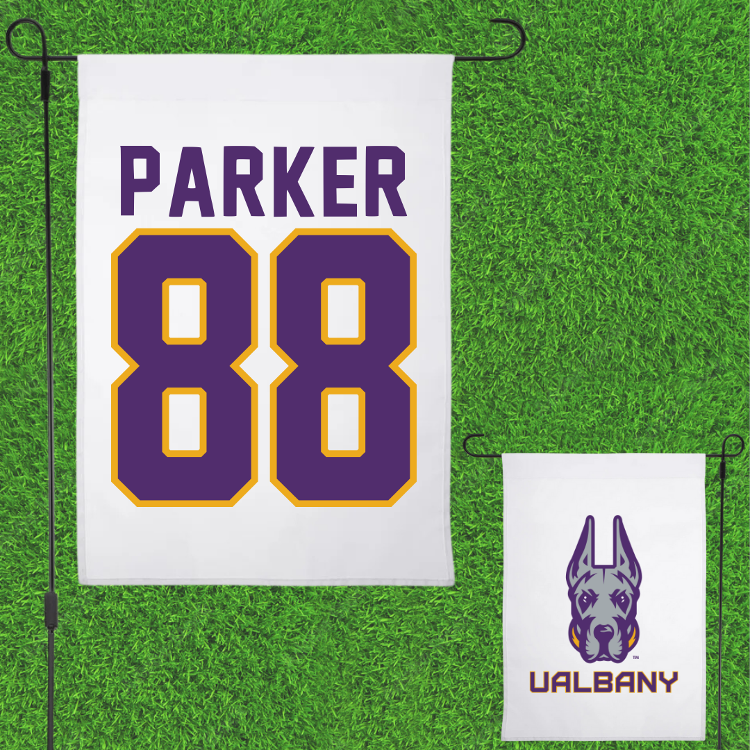University at Albany Football White Garden Flag - #88 Chad Parker