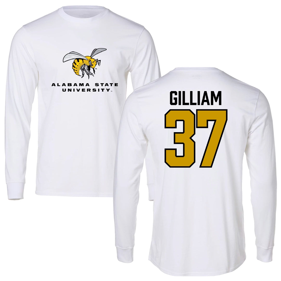 Alabama State University Football White Block Long Sleeve - #37 Brandon Gilliam