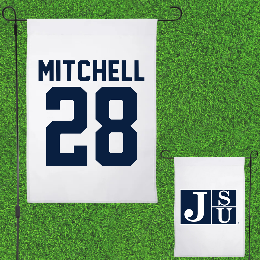Jackson State University Football White Garden Flag - #28 Bruce Mitchell
