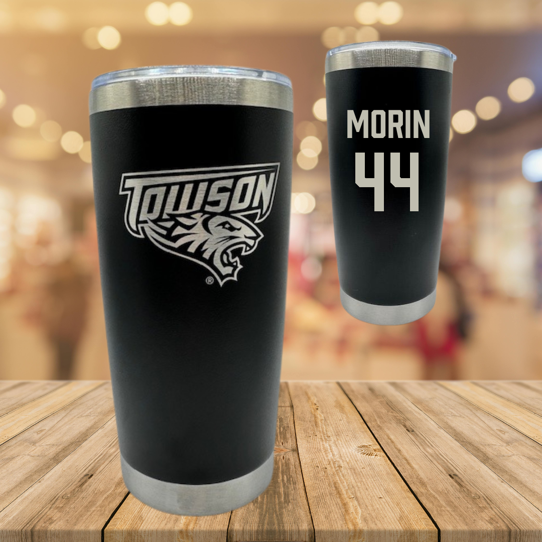 Towson University Lacrosse Black Stainless Steel Tumbler - #44 Sam Morin