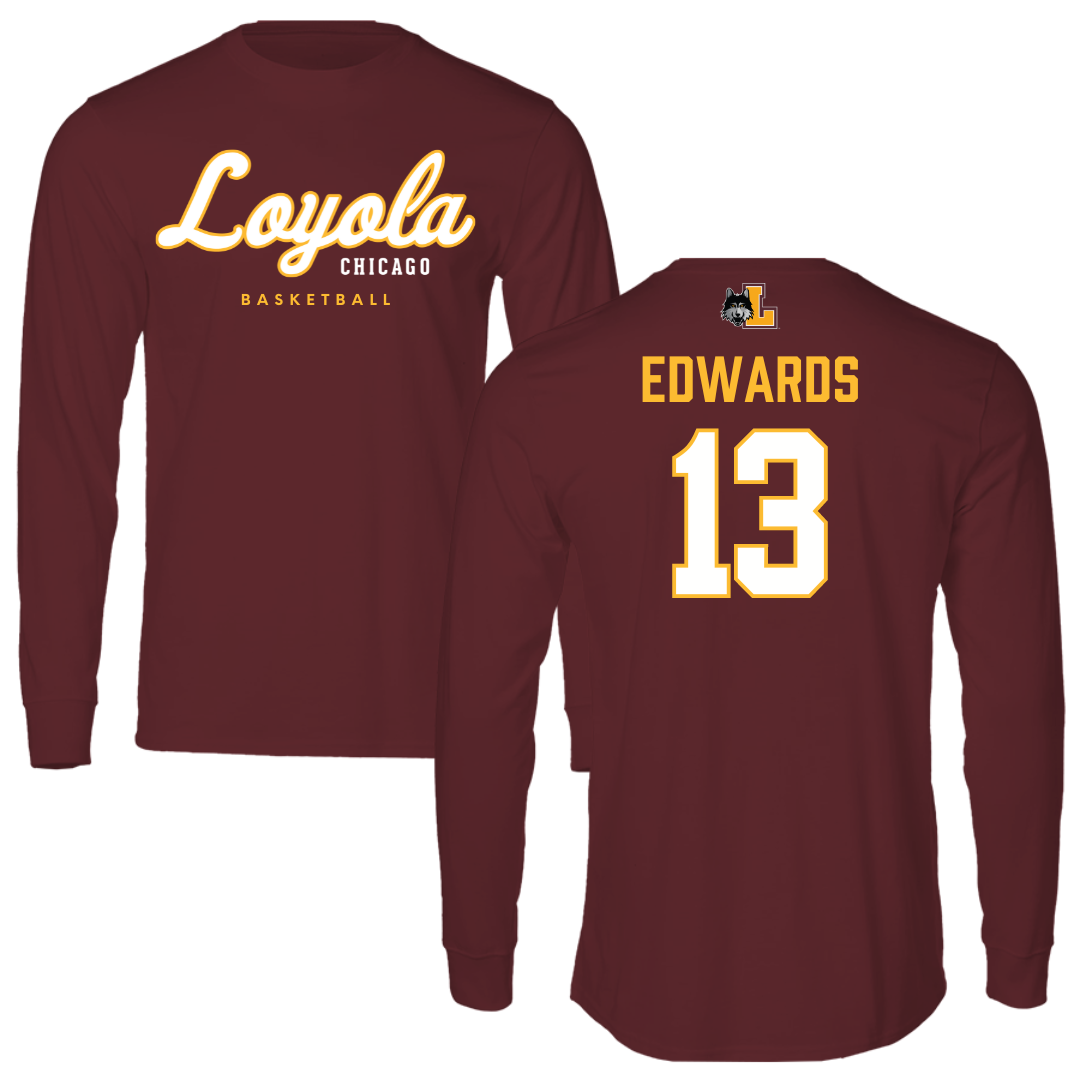 Loyola University-Chicago Basketball Maroon Block Long Sleeve - #13 Sheldon Edwards