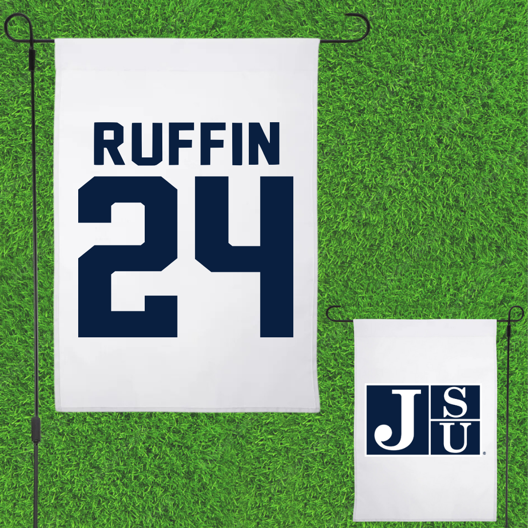 Jackson State University Basketball White Garden Flag - #24 Daeshun Ruffin