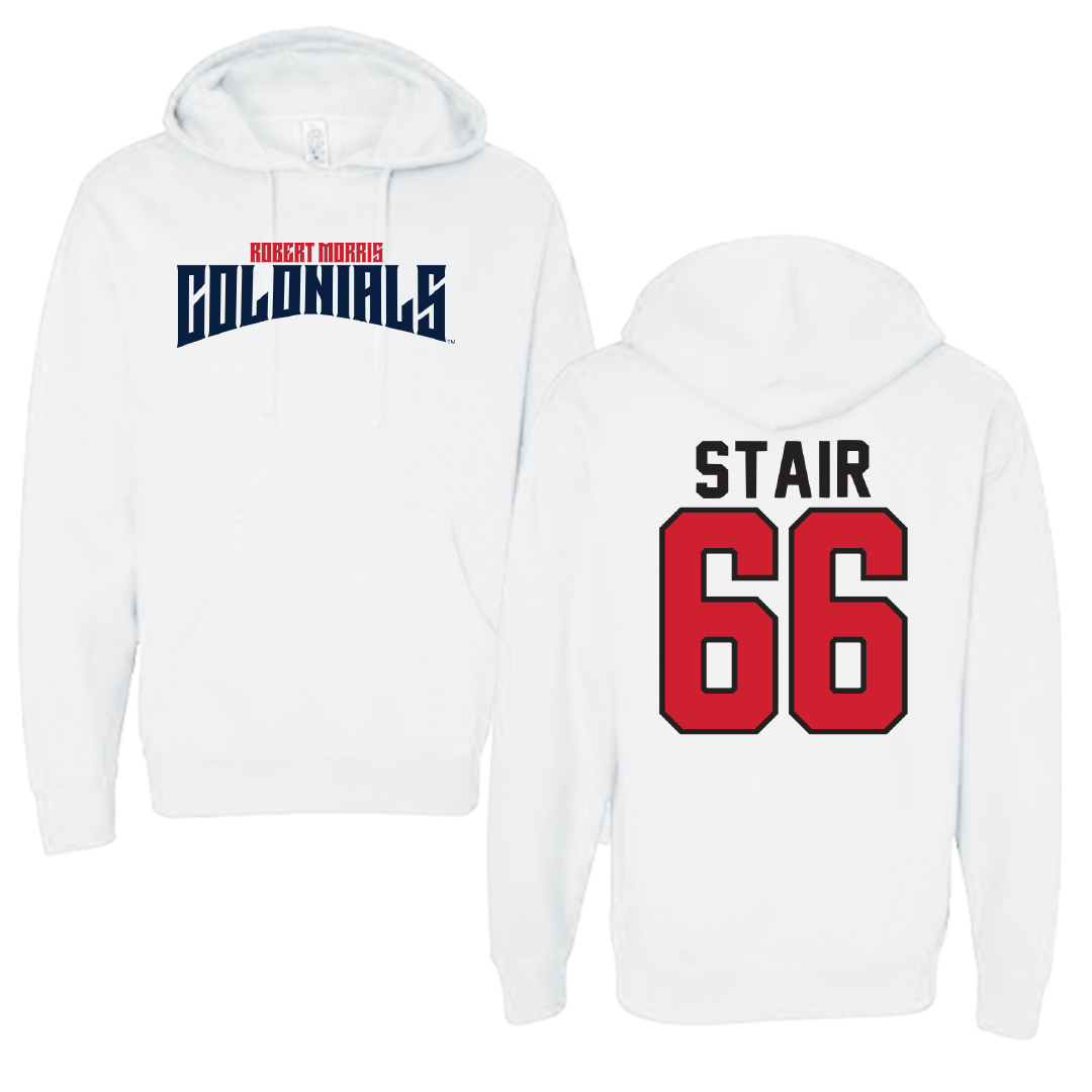 Robert Morris University Football White Classic Hoodie - #66 Aidan Stair