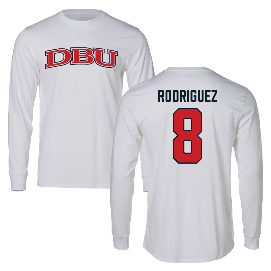 Dallas Baptist University Lacrosse White Performance Long Sleeve - #8 Brandon Rodriguez