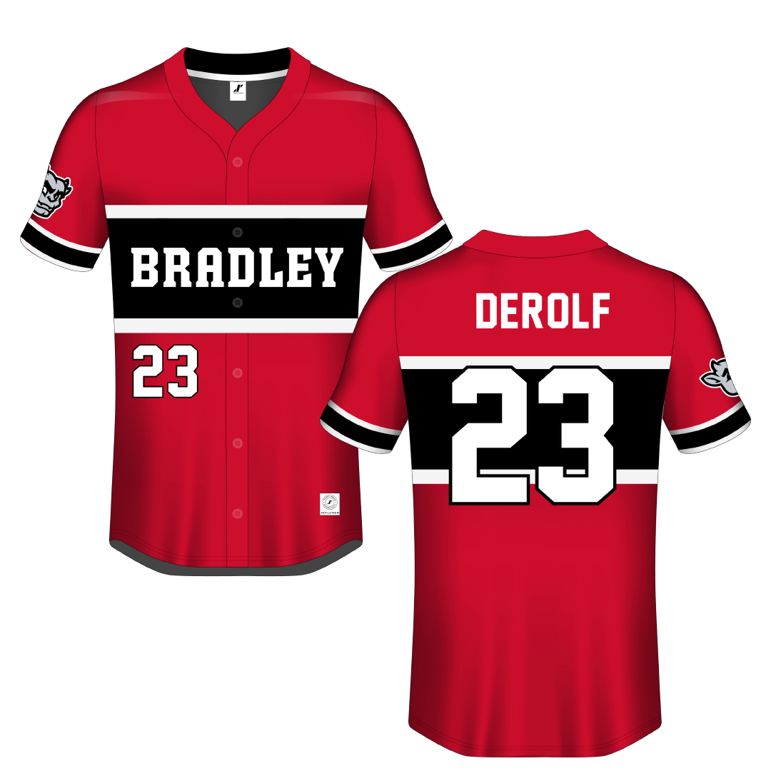 Bradley University Red Button-Down Jersey - #23 Lauren DeRolf