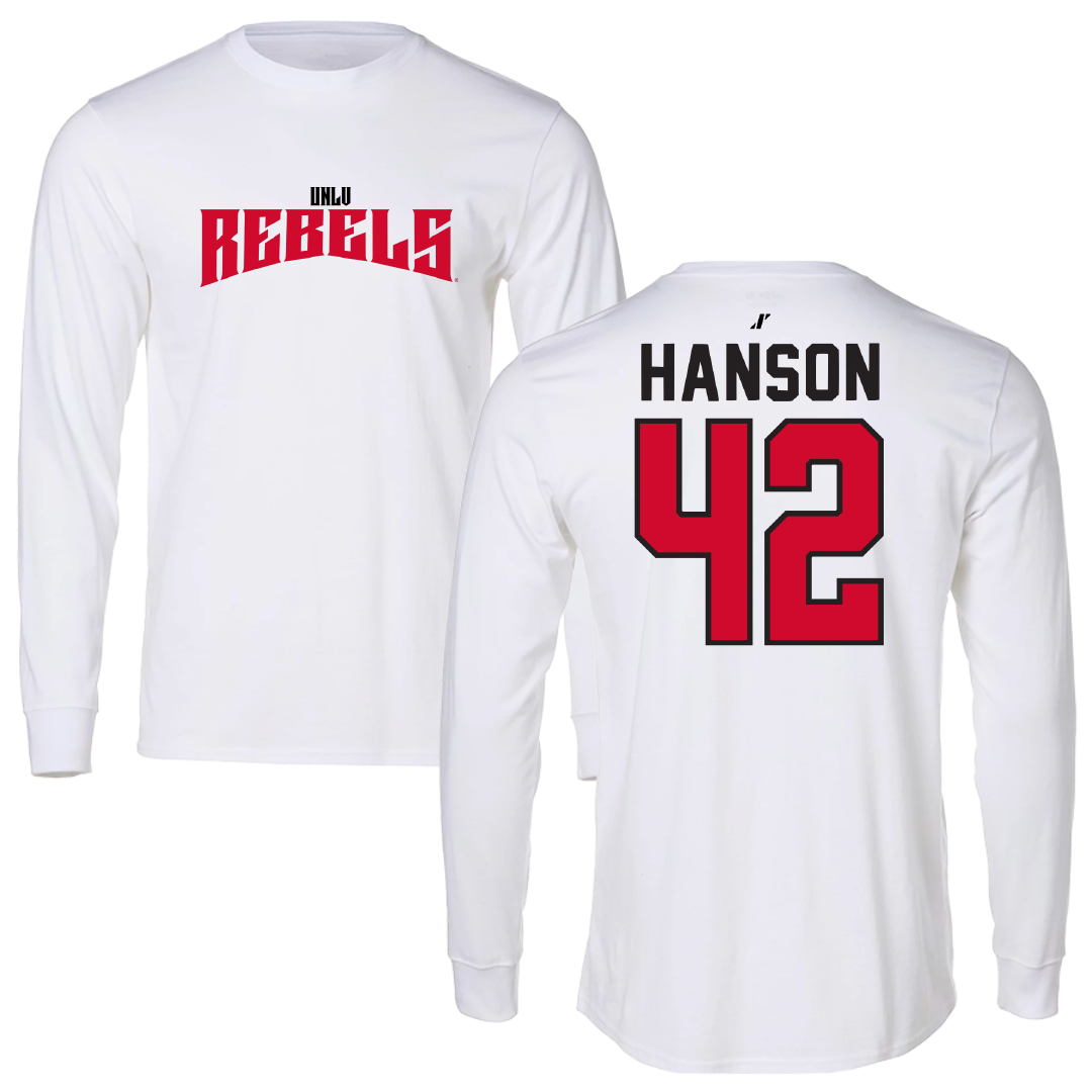 University of Nevada-Las Vegas Baseball White Classic Performance Long Sleeve - #42 Jordan Hanson