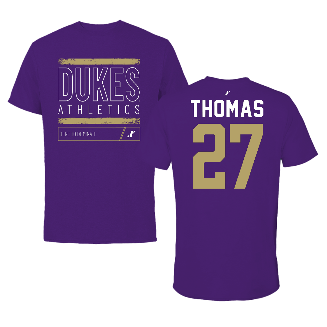 James Madison University Football Purple Dominate Tee - #27 Jacob Thomas