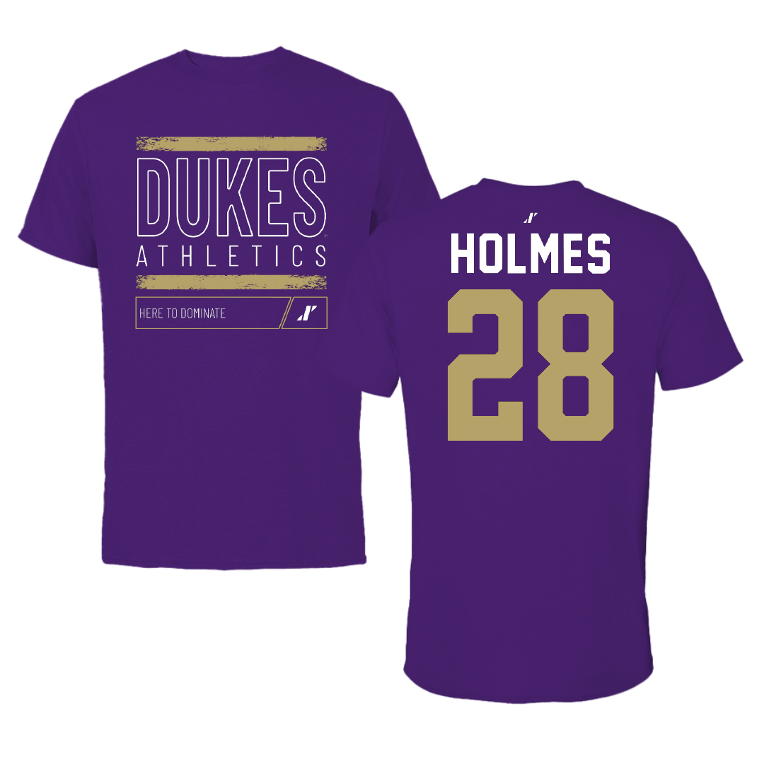 James Madison University Football Purple Dominate Tee - #28 Kye Holmes