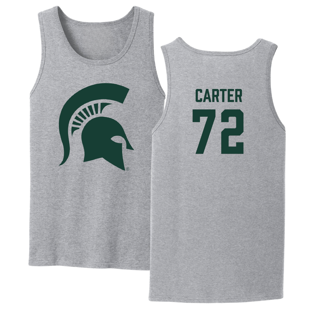 Michigan State University Football Sport Gray Tank Top - #72 Caleb Carter