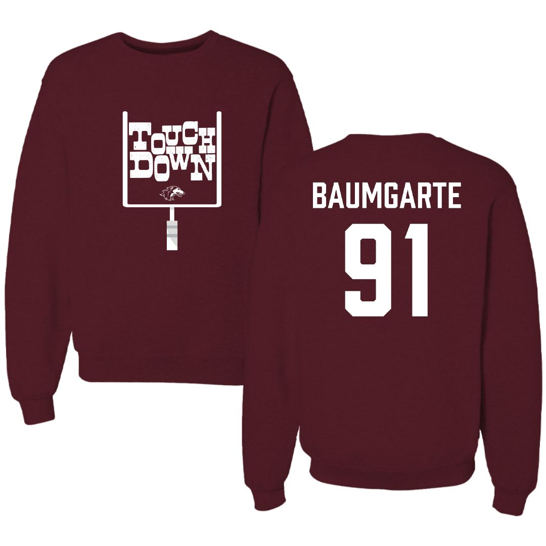 Southern Illinois University at Carbondale Football Maroon Touchdown Crewneck - #91 Jake Baumgarte