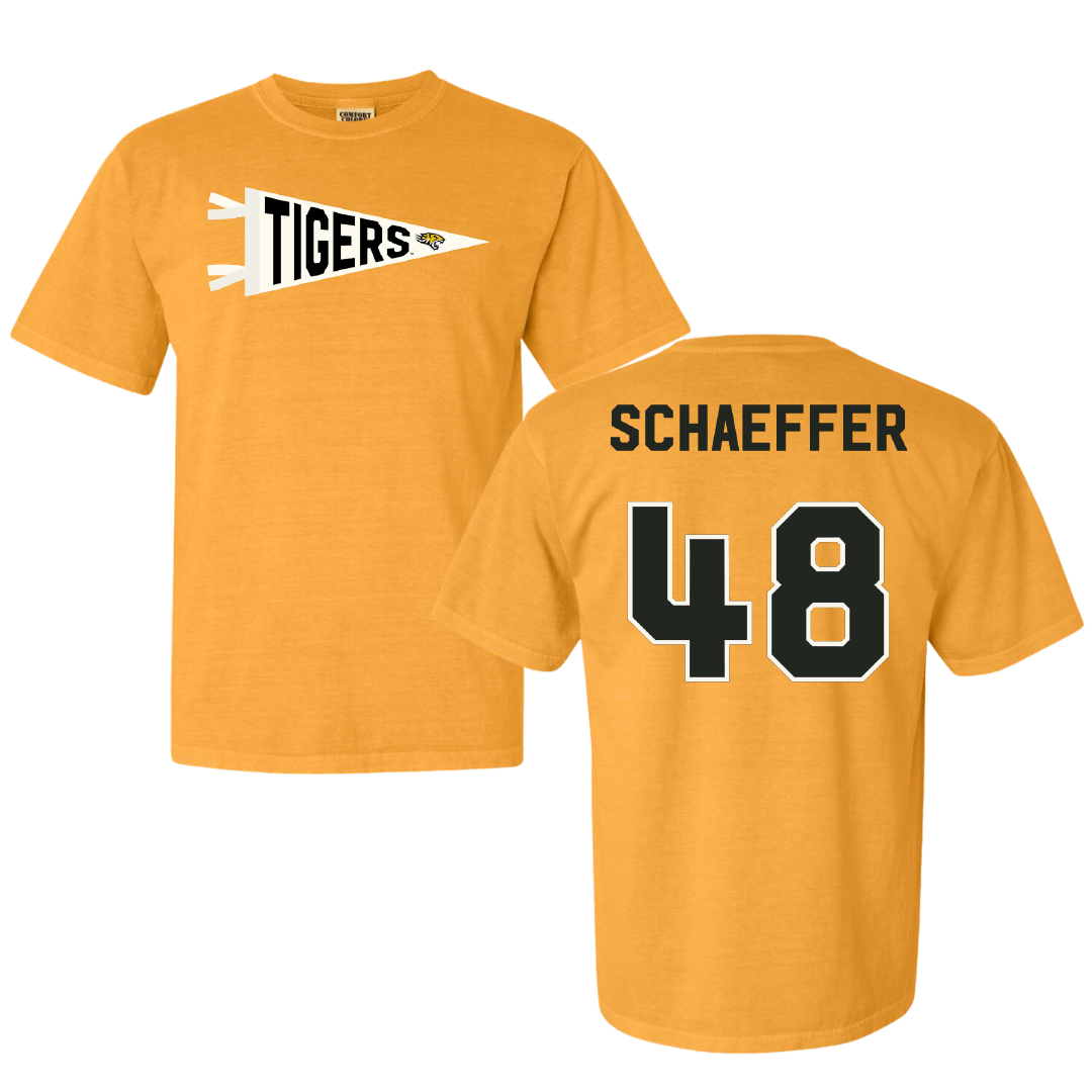 Towson University Football Gold Pennant Comfort Colors Tee - #48 CJ Schaeffer