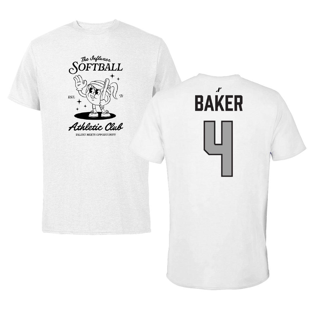 Softball White Influxer Athletic Club Tee - #4 Emilee Baker