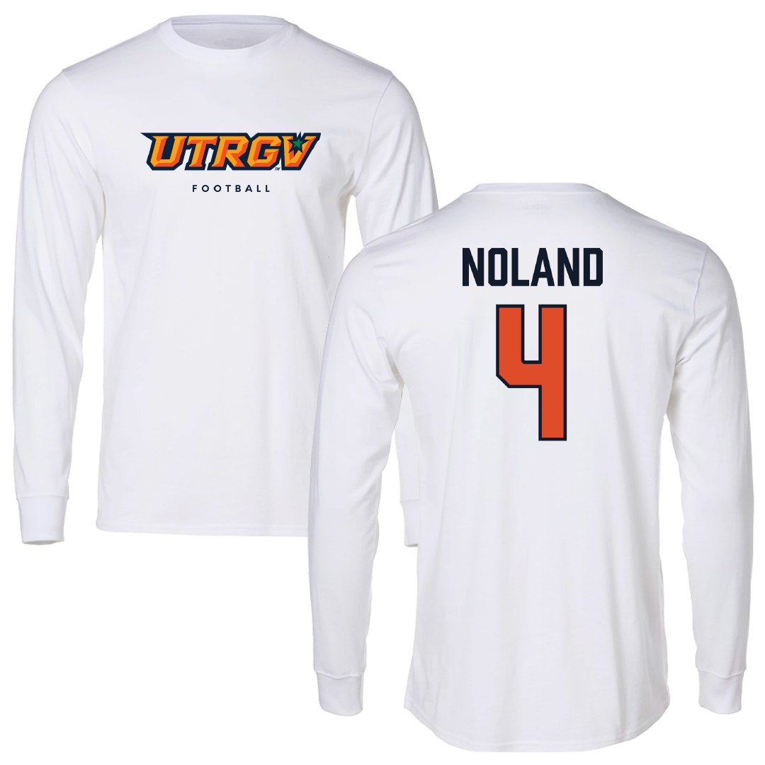 The University of Texas Rio Grande Valley Football White Performance Long Sleeve - #4 Xayvion Noland