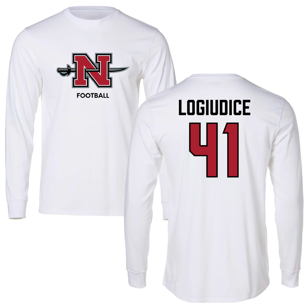 Nicholls State University Football White Performance Long Sleeve - #41 Dominic LoGiudice
