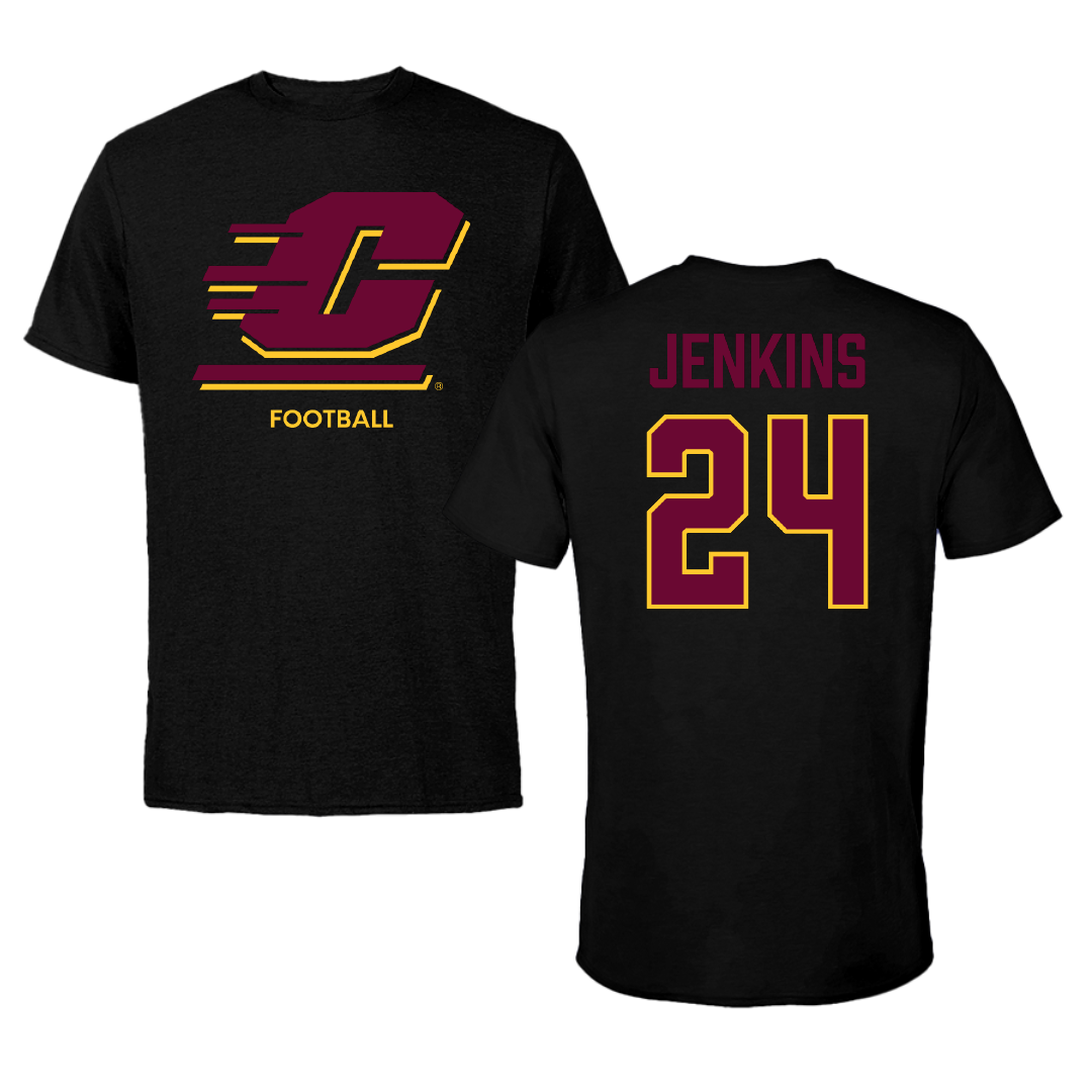 Central Michigan University Football Black Performance Tee - #24 Mekhi Jenkins