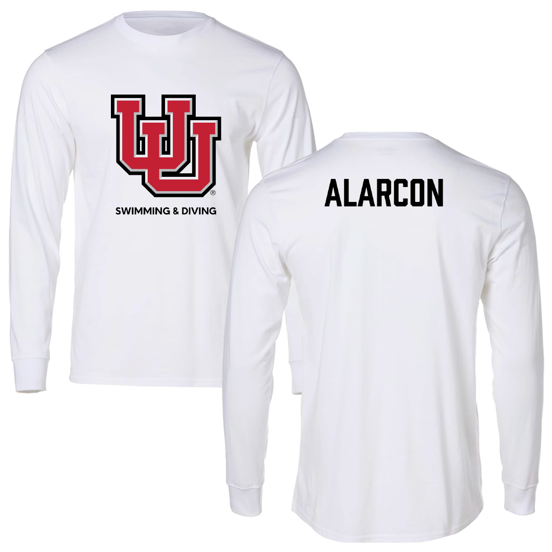 University of Utah Swimming & Diving White Block Performance Long Sleeve - Landon Alarcon