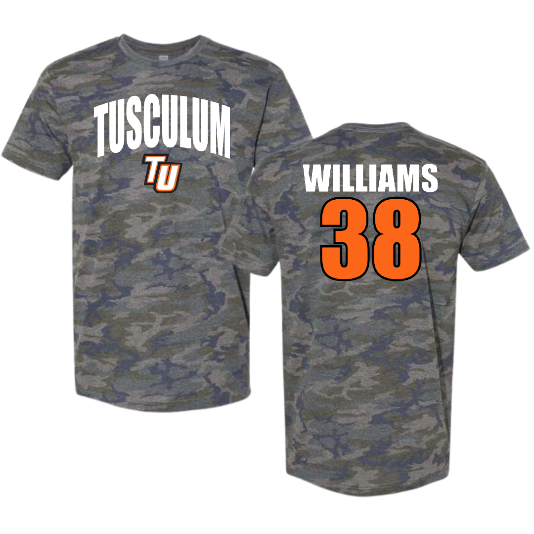 Tusculum University Football Vintage Camo Tee - #38 Jeremiah Williams