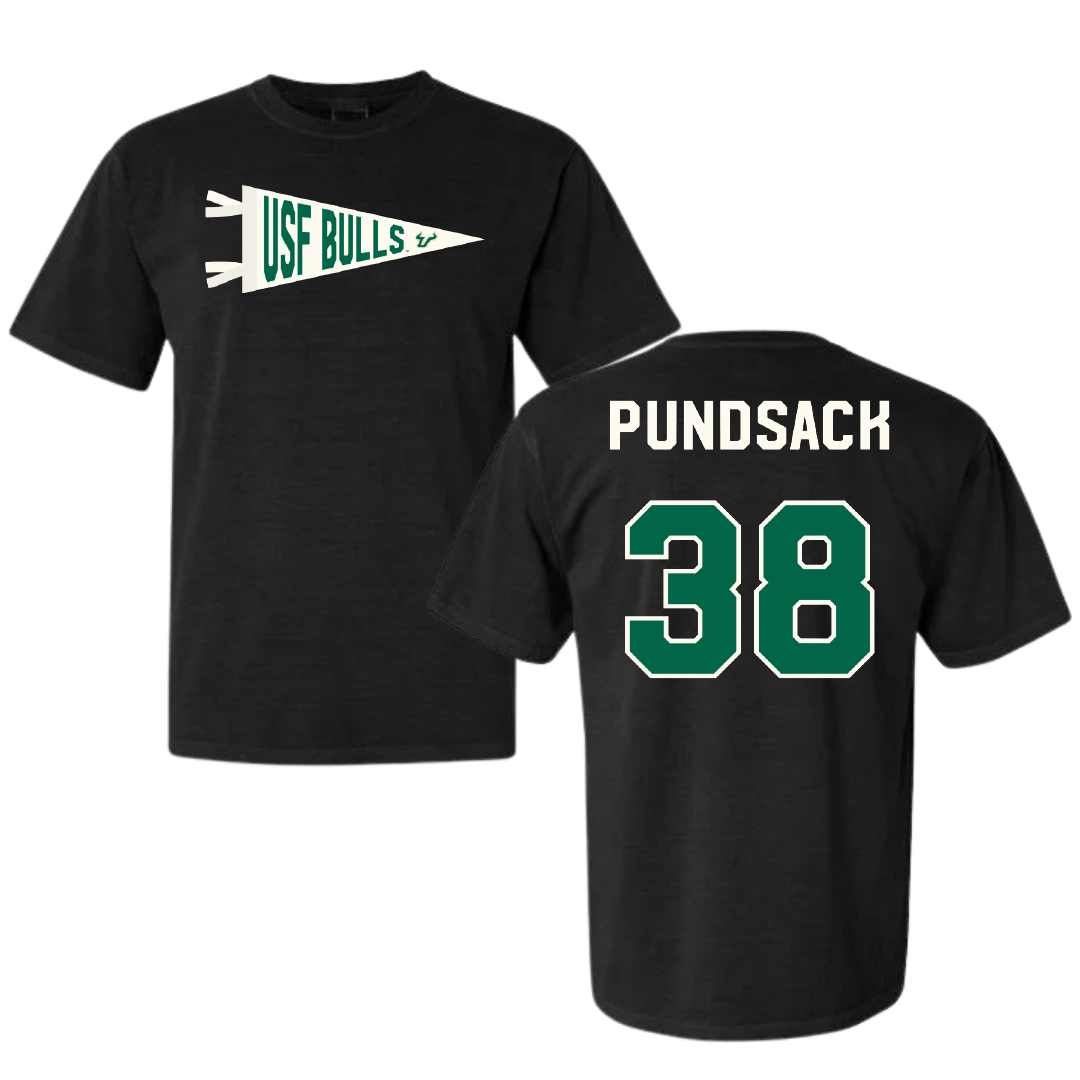 University of South Florida Baseball Black Pennant Comfort Colors Tee - #38 Caleb Pundsack