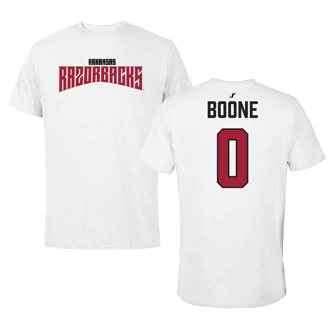 University of Arkansas Football White Classic Tee - #0 Justus Boone