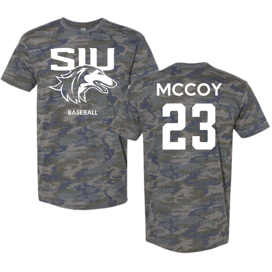 Southern Illinois University at Carbondale Baseball Vintage Camo Tee - #23 Jackson McCoy