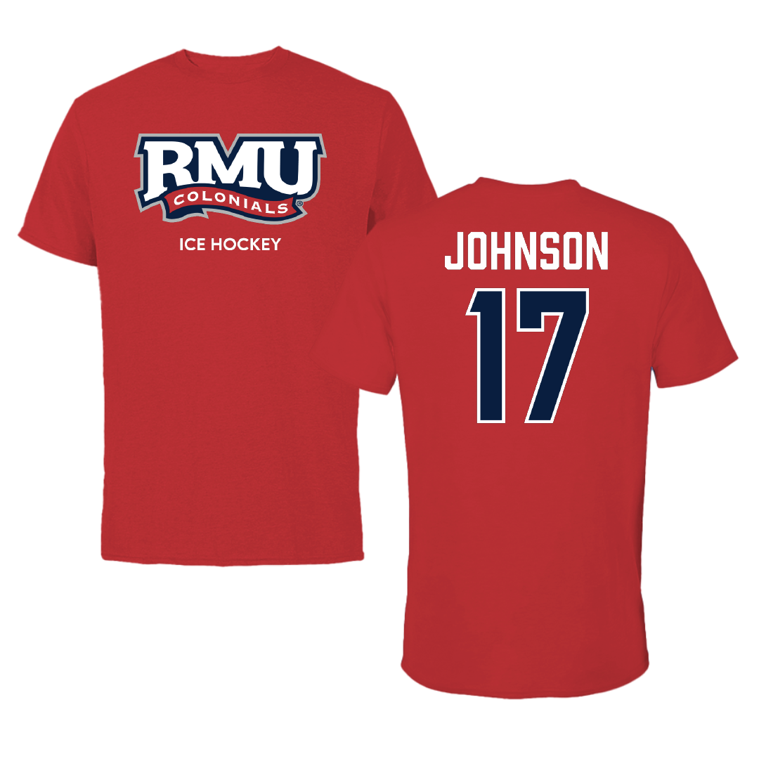 Robert Morris University Ice Hockey (M) Red Colonials Tee - #17 Patrick Johnson