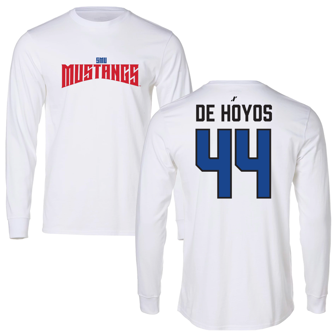 Southern Methodist University Football White Classic Long Sleeve - #44 Michael De Hoyos