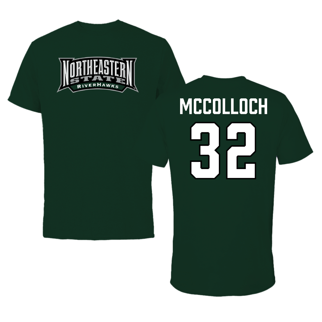 Northeastern State University Soccer Forest Green Block Performance Tee - #32 Cameron McColloch