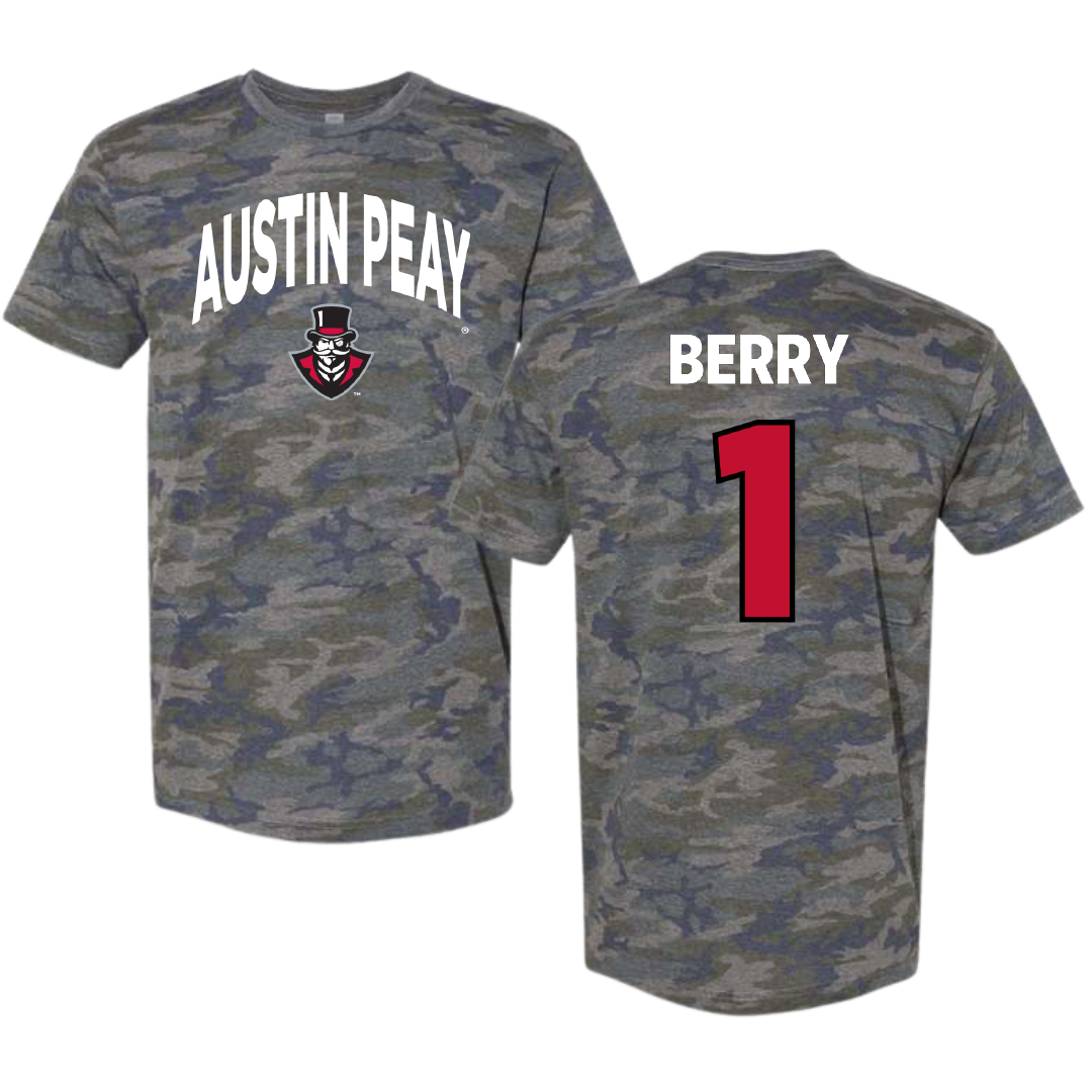 Austin Peay State University Soccer Vintage Camo Tee - #1 Lauryn Berry