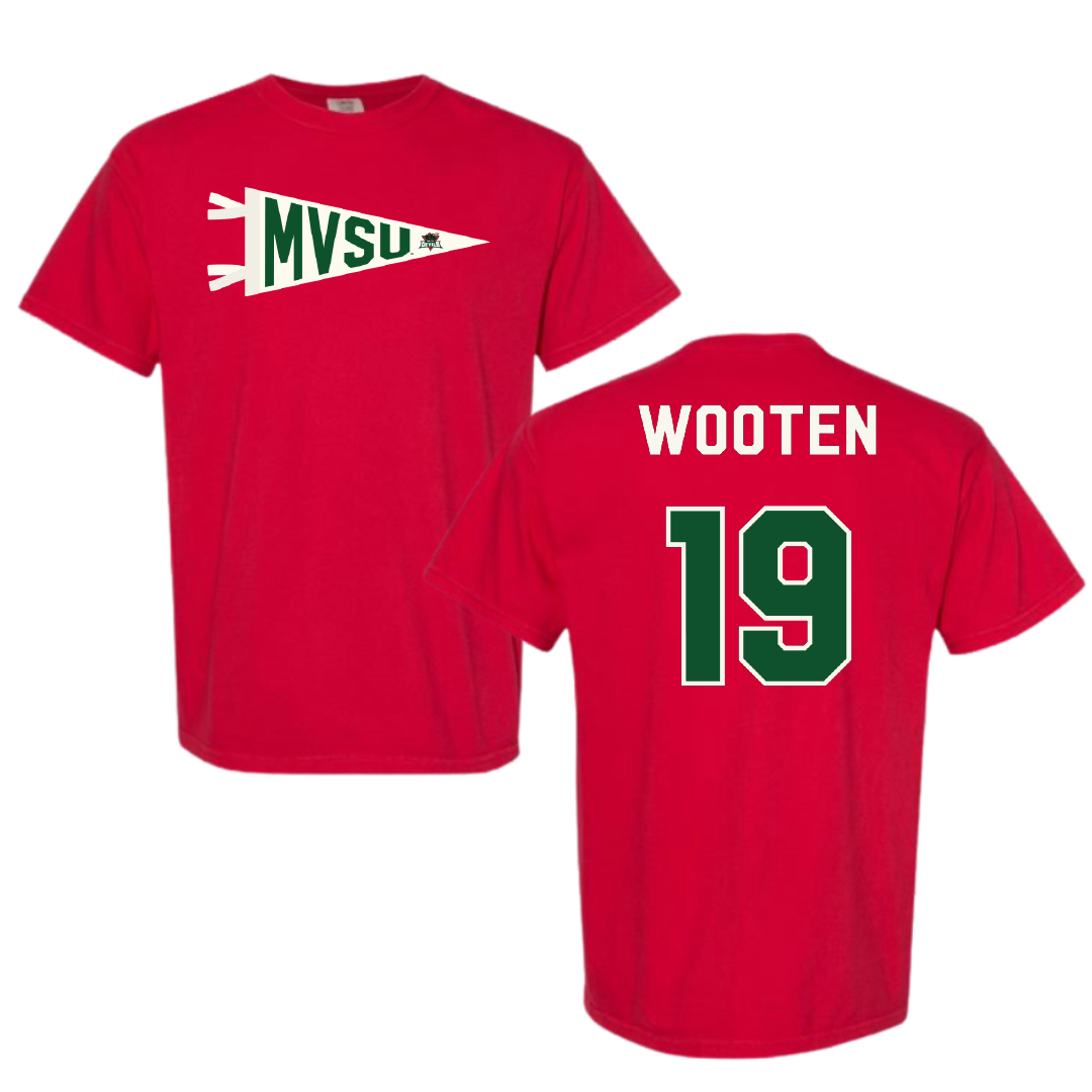 Mississippi Valley State University Volleyball Red Pennant Comfort Colors Tee - #19 Taylor Wooten